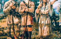 Sacagawea z plemienia Szoszonów, przewodniczka Meriwethera Lewisa i Williama Clarka, w Three Forks, Missouri, 1805 r. / EDGAR SAMUEL PAXSON / DOMENA PUBLICZNA