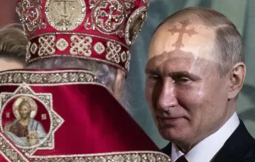 Patriarcha Moskwy Cyryl I i prezydent Rosji Władimir Putin, Wielkanoc 2019 r. /  / fot. AP / Associated Press / East News
